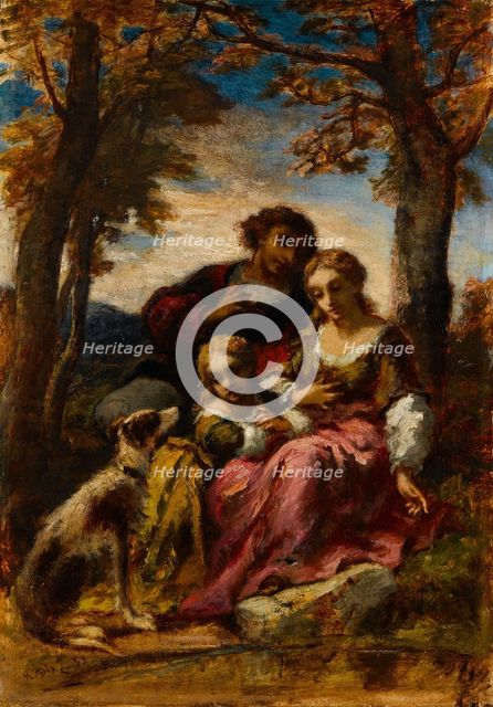 Figures and a Dog in a Landscape, 1852. Creator: Narcisse Virgile Diaz de la Pena.