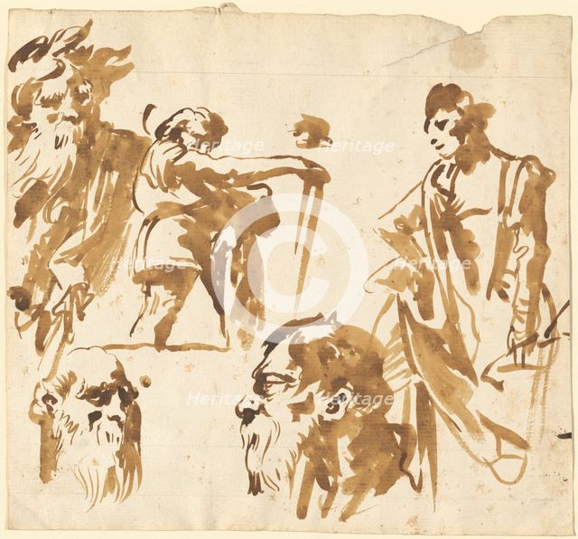 Figures and Faces, c. 1750. Creator: Giovanni Battista Tiepolo.