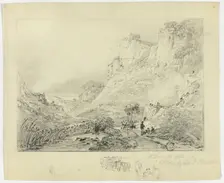 Figures and Horse Cart in Landscape with Cliffs, n.d. Creator: Peter de Wint