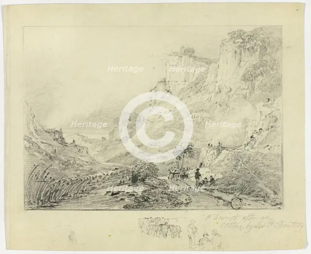 Figures and Horse Cart in Landscape with Cliffs, n.d. Creator: Peter de Wint.