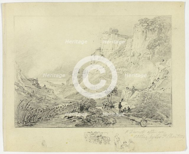 Figures and Horse Cart in Landscape with Cliffs, n.d. Creator: Peter de Wint.