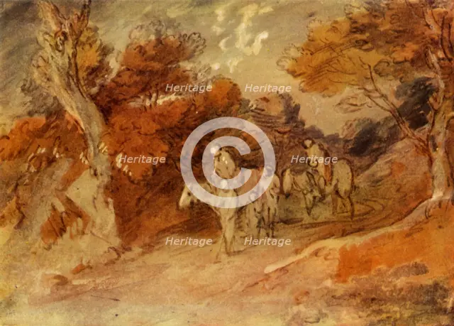 'Figures and Horses in a Country Lane', mid-late 18th century, (1934).  Creator: Thomas Gainsborough.