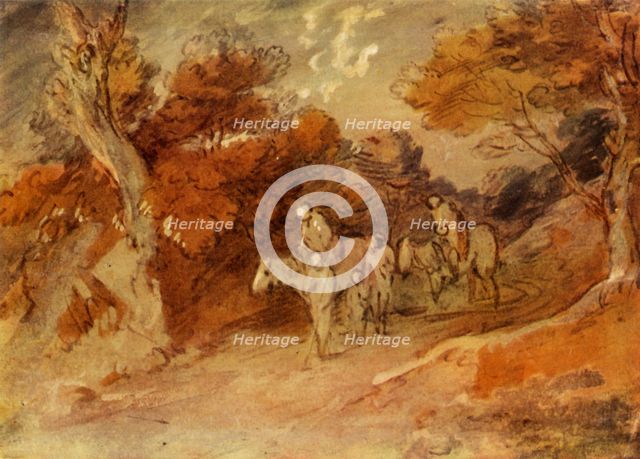 'Figures and Horses in a Country Lane', mid-late 18th century, (1934).  Creator: Thomas Gainsborough.