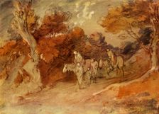 Figures and Horses in a Country Lane mid-late 18th century, (1934). Creator: Thomas Gainsborough