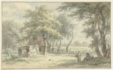 Figures at the hut in the Naarder Keep, 1755-1818. Creator: Egbert van Drielst