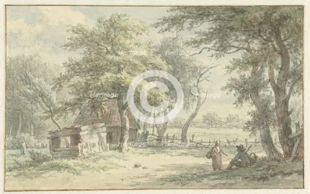 Figures at the hut in the Naarder Keep, 1755-1818. Creator: Egbert van Drielst.