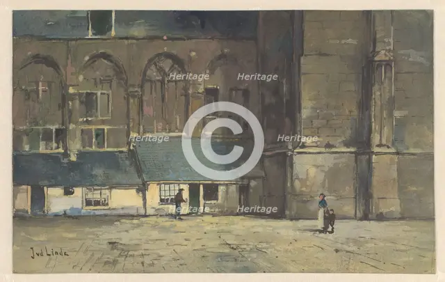 Figures at the Lebuïnuskerk (Great Church) in Deventer, 1874-1923. Creator: Jan van der Linde.