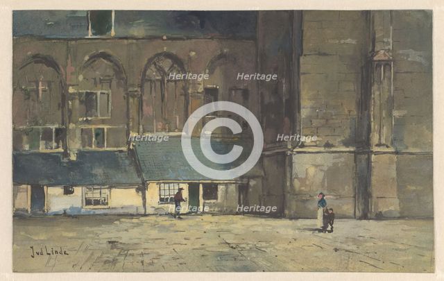 Figures at the Lebuïnuskerk (Great Church) in Deventer, 1874-1923. Creator: Jan van der Linde.