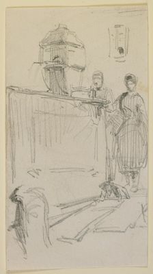 Figures by a fountain, 1858. Creator: James Abbott McNeill Whistler