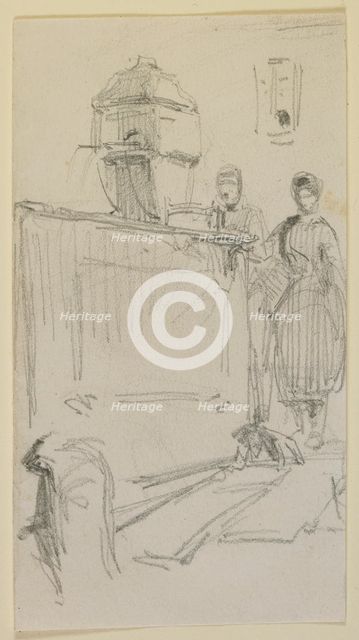 Figures by a fountain, 1858. Creator: James Abbott McNeill Whistler.