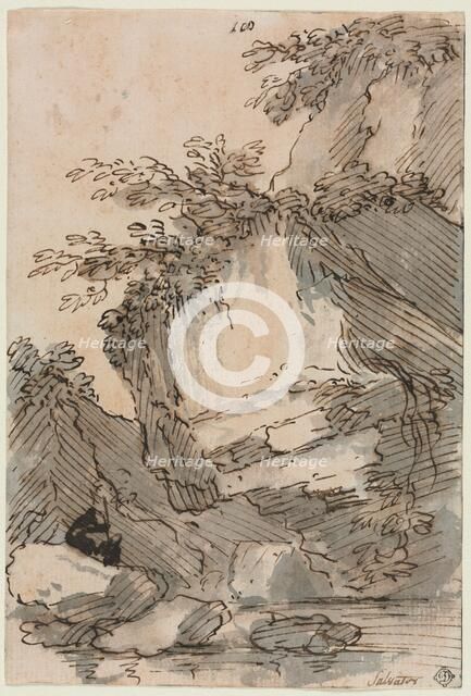 Figures by a Rocky Pool, 1660/1673. Creator: Salvator Rosa (Italian, 1615-1673).