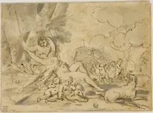 Figures, Chariot and Dog, c. 1624. Creator: Unknown