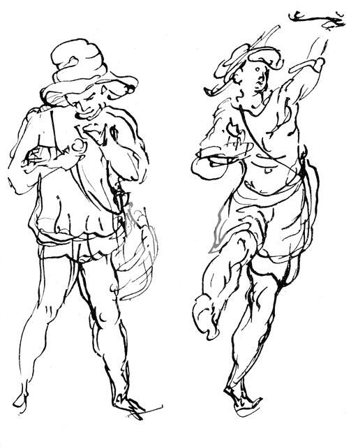 Figures designed by Inigo Jones for the masque, 1893. Artist: Unknown