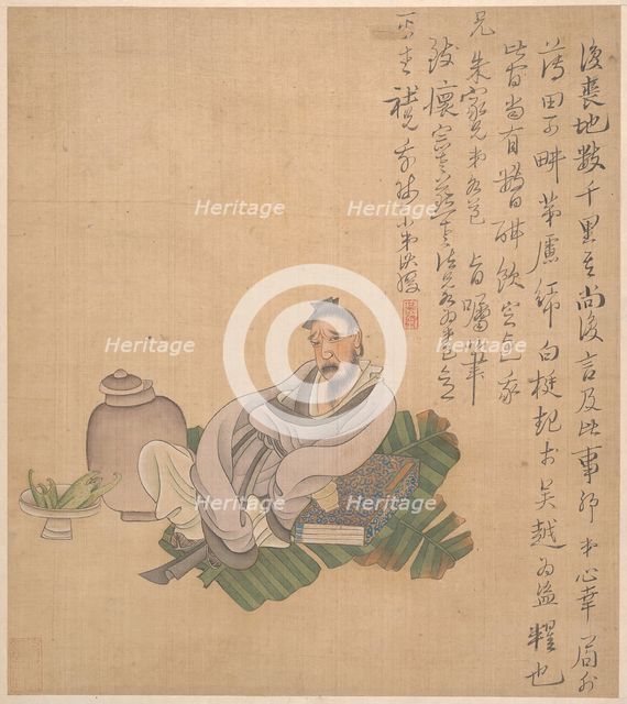 Figures, flowers, and landscapes, one leaf dated 1627. Creator: Chen Hongshou.