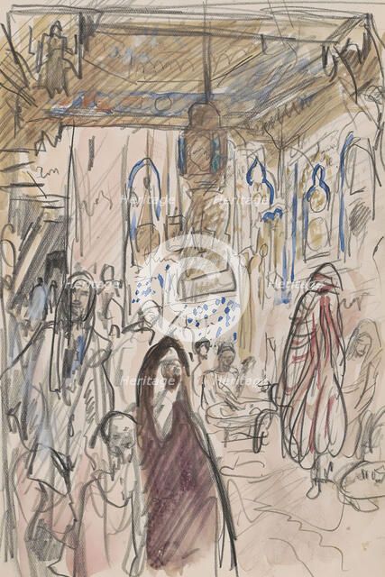 Figures in the interior of a mosque, 1923. Creator: Marius Bauer.