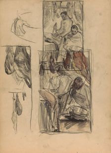 Figures in a butcher shop, 1887. Creator: Marius Bauer