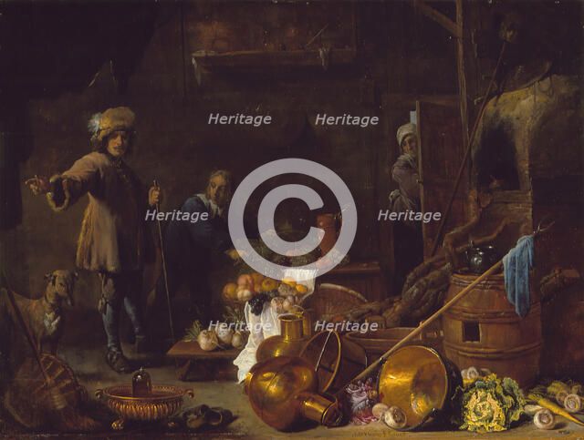 Figures in a kitchen and storage room , 1643. Creators: David Teniers II, Jan Davidsz de Heem.