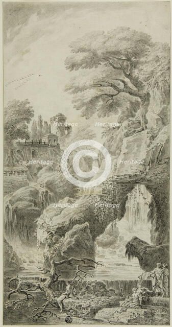 Figures in a Rocky Landscape with Waterfall, n.d. Creator: Johann Samuel Bach.
