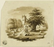 Figures in Cemetery Near Church, n.d. Creator: Charles Alfred Stothard