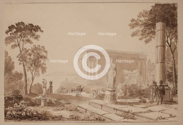 Figures in Classical Landscape, c1800-1850. Creator: Thomas Birch.