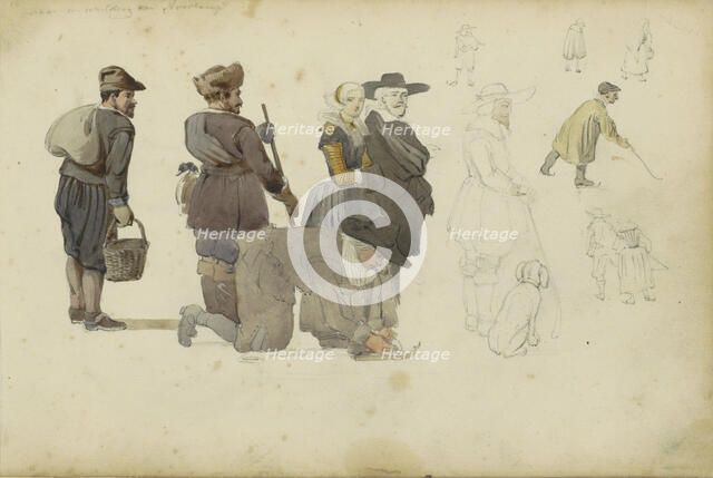 Figures in different poses, c. 1846-c. 1882. Creator: Cornelis Springer.
