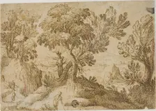 Figures in Hilly Landscape, n.d. Creator: Unknown