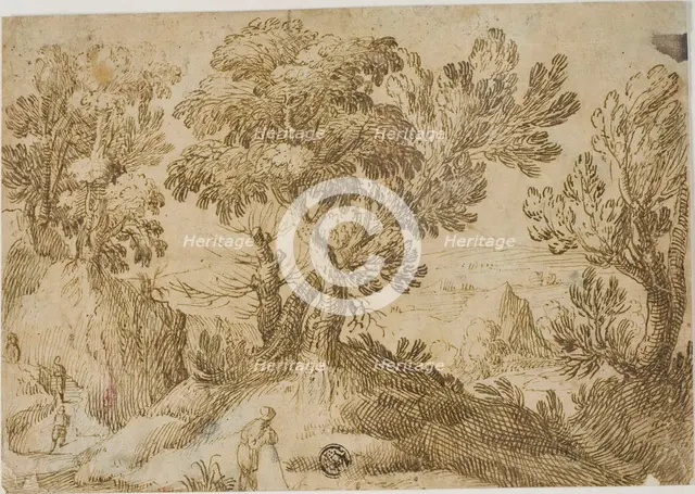 Figures in Hilly Landscape, n.d. Creator: Unknown.