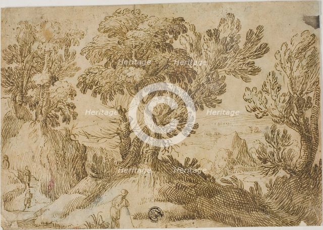 Figures in Hilly Landscape, n.d. Creator: Unknown.