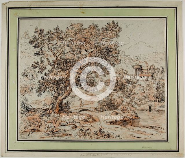 Figures in Idyllic Italianate Landscape, n.d. Creator: Franz Kobell.