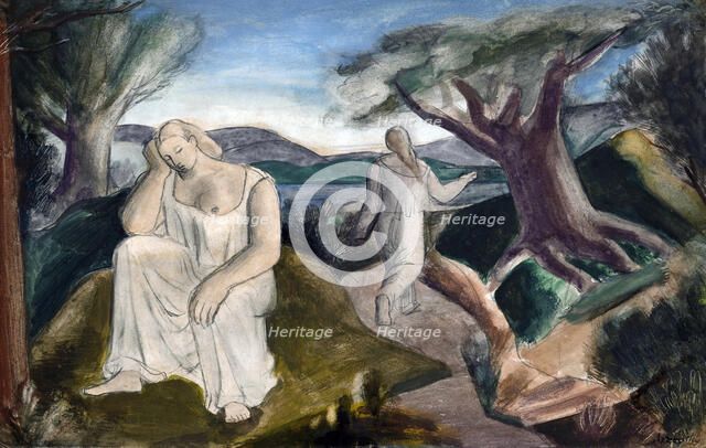 Figures in mountain landscape,  c1938. Creator: Bernard Meninsky.