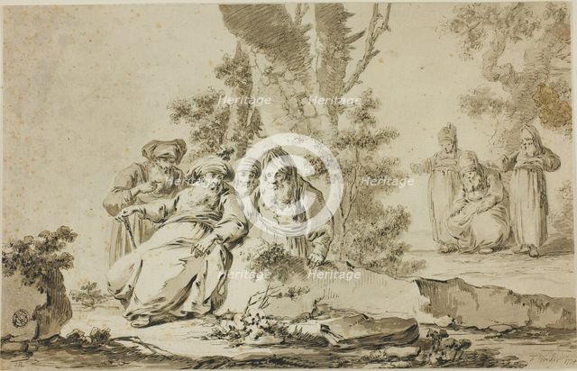 Figures in Oriental Costume in a Landscape, n.d. Creator: Tiberius Dominikus Wocher.