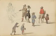 Figures in seventeenth-century clothing, 1852. Creator: Cornelis Springer