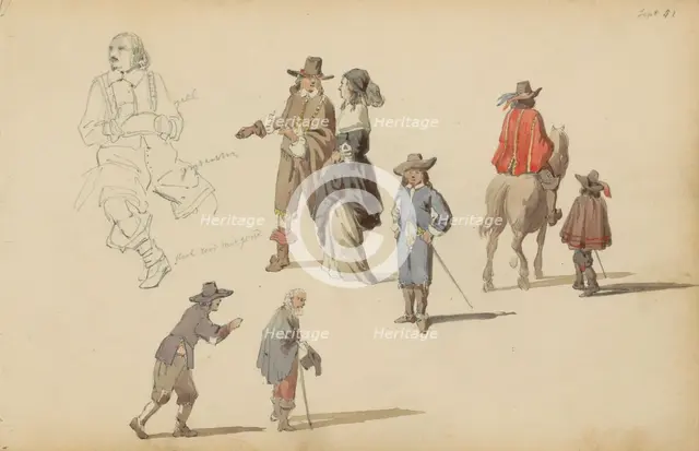Figures in seventeenth-century clothing, 1852. Creator: Cornelis Springer.