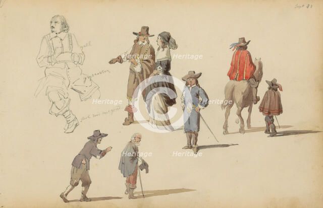 Figures in seventeenth-century clothing, 1852. Creator: Cornelis Springer.