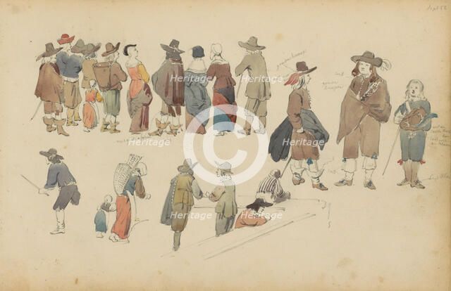 Figures in seventeenth-century clothing, 1852. Creator: Cornelis Springer.