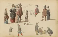 Figures in seventeenth-century clothing, 1852. Creator: Cornelis Springer