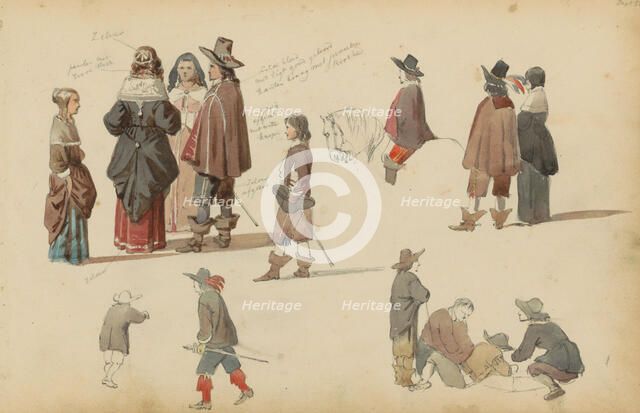 Figures in seventeenth-century clothing, 1852. Creator: Cornelis Springer.