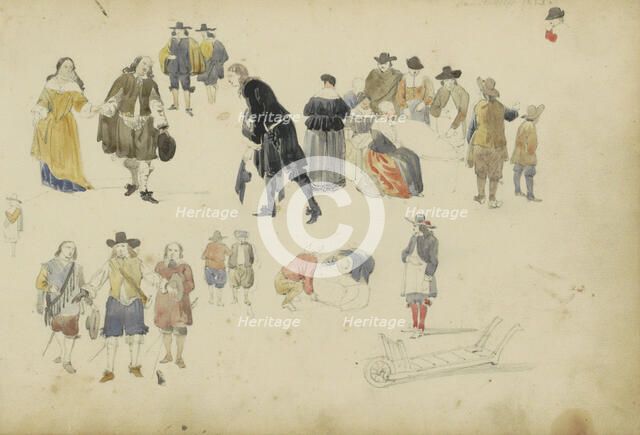 Figures in seventeenth-century clothing, c. 1846-c. 1882. Creator: Cornelis Springer.