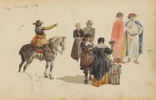 Figures in seventeenth-century clothing, c. 1846-c. 1882. Creator: Cornelis Springer