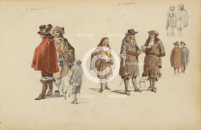 Figures in seventeenth-century clothing, c. 1846-c. 1882. Creator: Cornelis Springer.