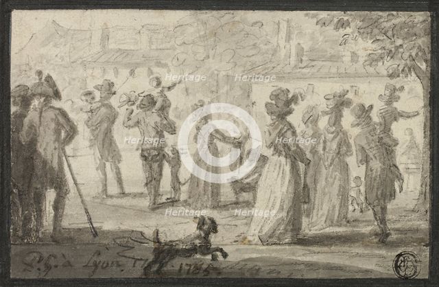 Figures Looking at Outdoor Spectacle, 1781/1823. Creator: Paul Grégoire.