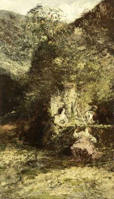 Figures near a Fountain, c.1870-c.1886. Creator: Adolphe Monticelli