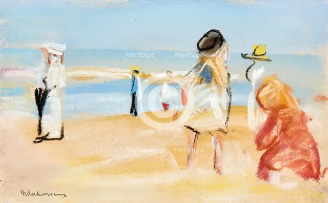 Figures on the beach.