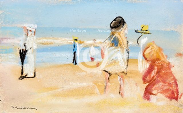 Figures on the beach.