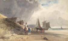 Figures on a Beach, Northern France, 1830. Creator: Thomas Shotter Boys