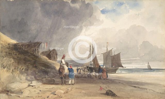 Figures on a Beach, Northern France, 1830. Creator: Thomas Shotter Boys.