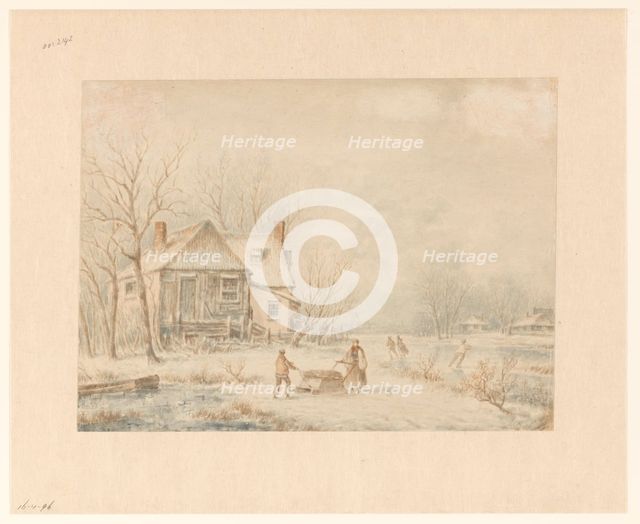 Figures on a country road in a winter landscape, c.1800-c.1900. Creator: Johannes van Reijn.