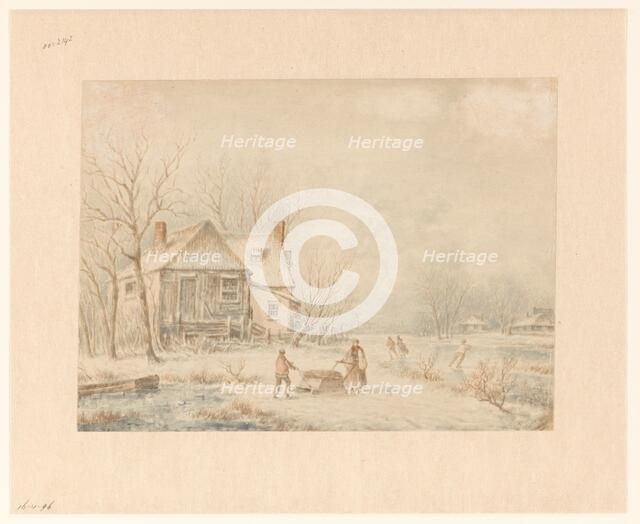 Figures on a country road in a winter landscape, c.1800-c.1900. Creator: Johannes van Reijn.