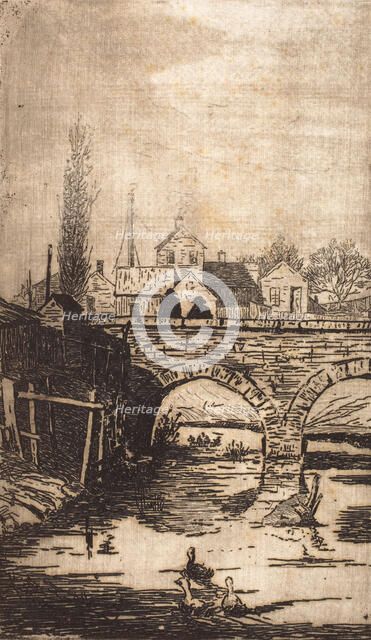 Figures on Bridge, 1883. Creator: Fred Hetherington.