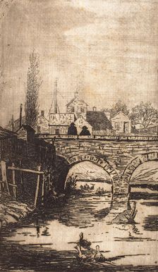 Figures on Bridge, 1883. Creator: Fred Hetherington